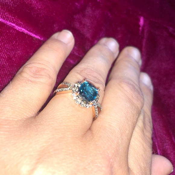 Le Vian Blue Topaz & Diamond Ring, Size 7 - Picture 1 of 8
